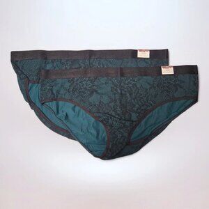 Cacique Lane Bryant Hipster Panties Teal Black Lace Cotton 26/28 2Pack